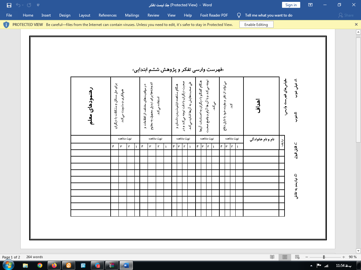 دانلود چک لیست  دروس پایه ششم ابتدایی